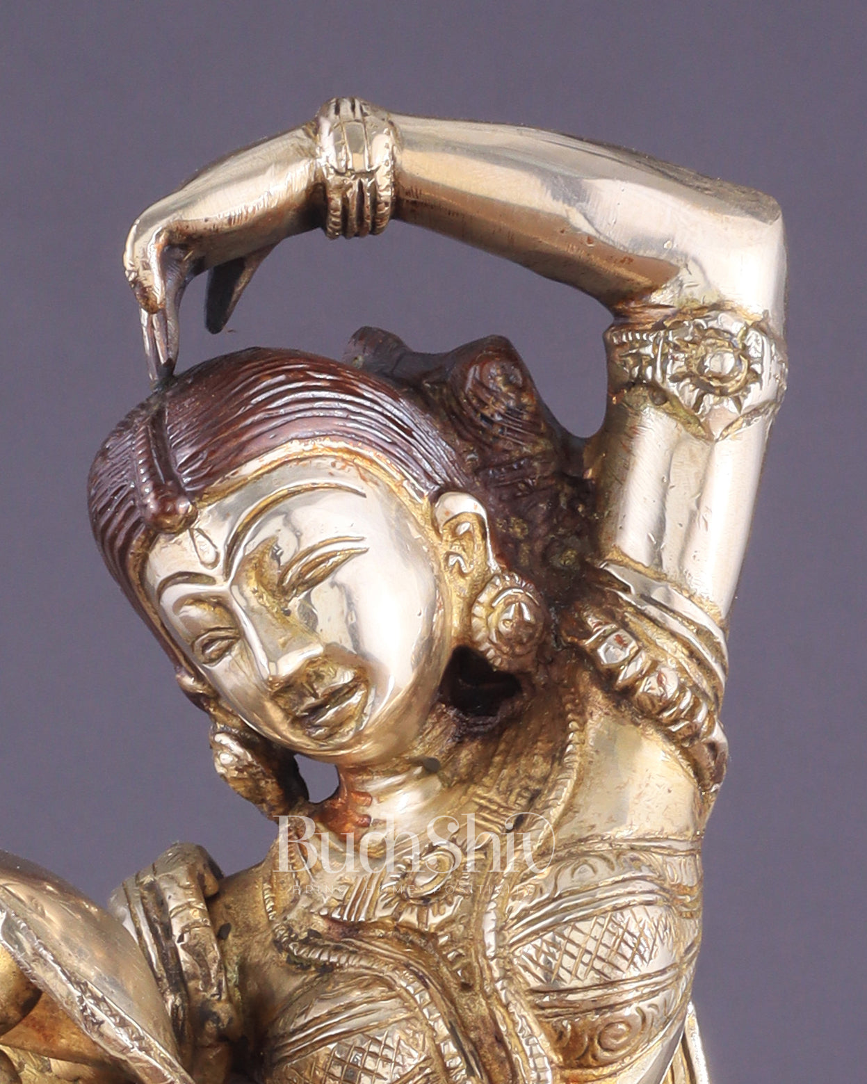 Unique Brass Apsara Applying Sindoor khajurao sculpture – Double Chola Tone 14"