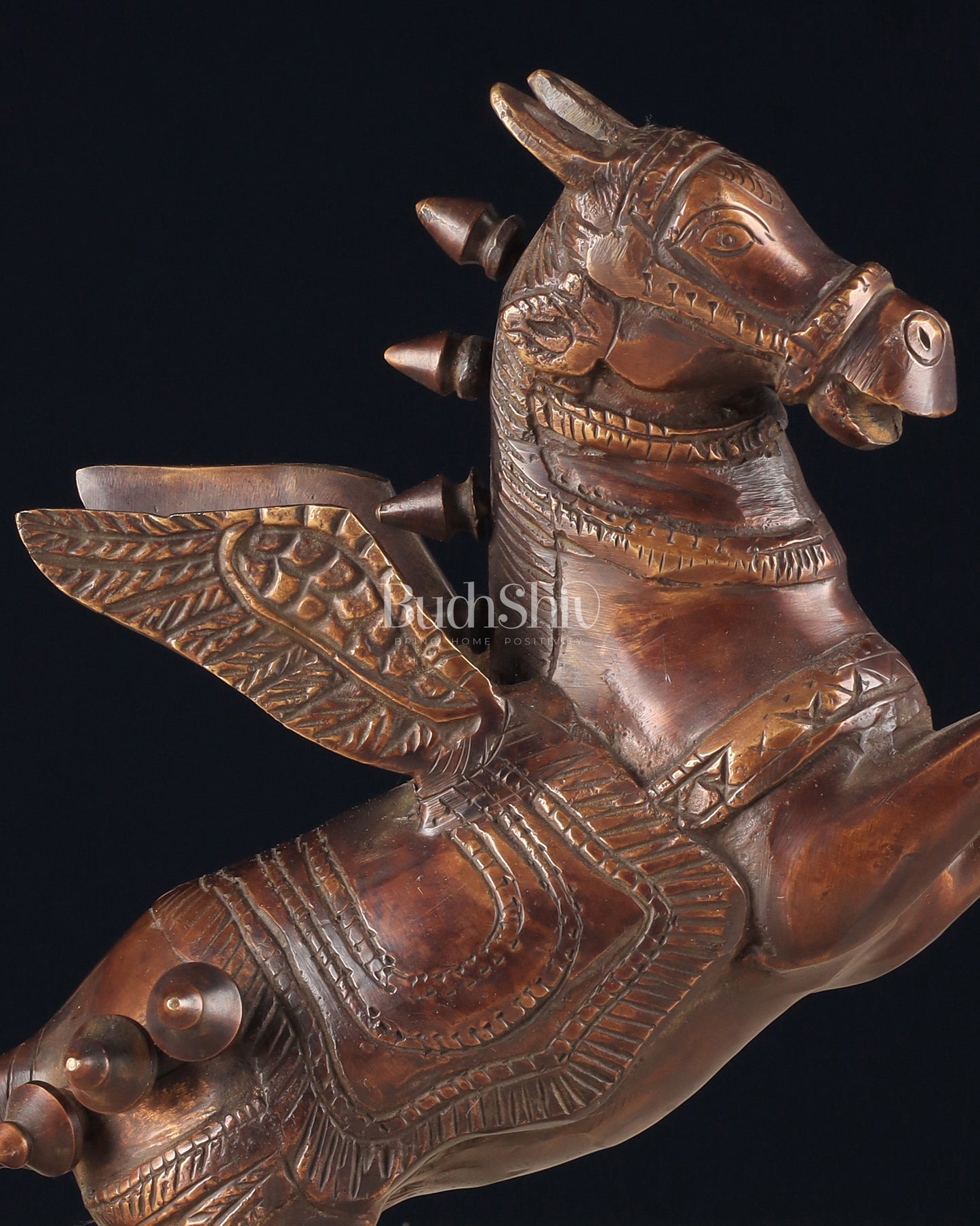 Pure Brass Pegasus Flying Horse Statue with Wings | Elegant Showpiece - 9 Inches copper tone