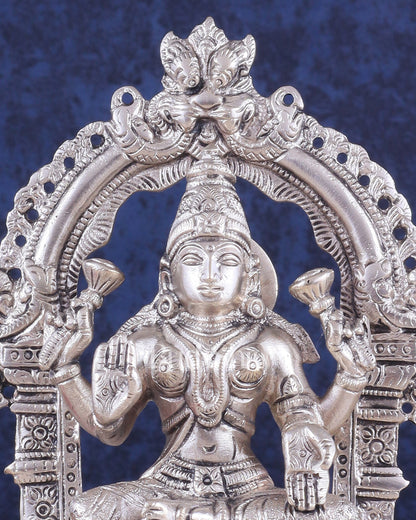 Pure Brass Goddess Lakshmi Seated on a Throne – Silver Plated Idol 8"