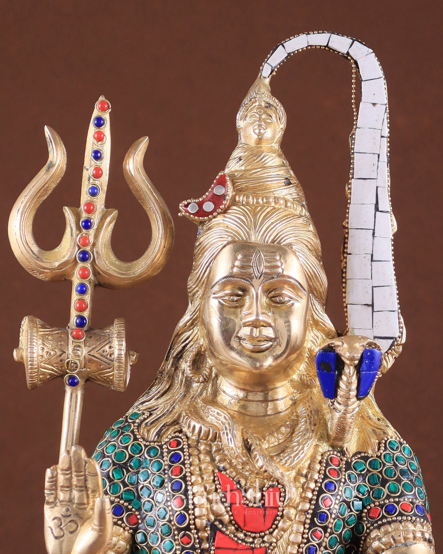 Pure Brass Highly Detailed Lord Shiva Statue | 14 Inch meenakari Stonework