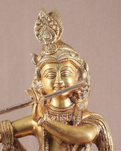 Lord Krishna Standing on a Lotus Base – Pure Brass Unique Sculpture 19"