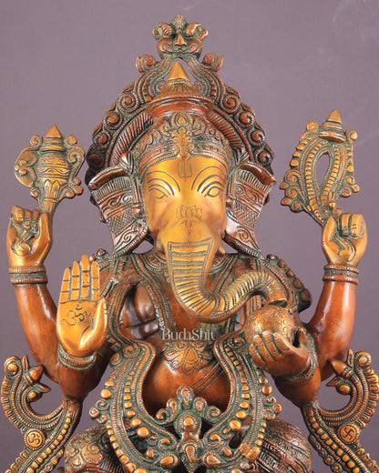 Ganesha Brass Idol 21 inches Vintage copper tone