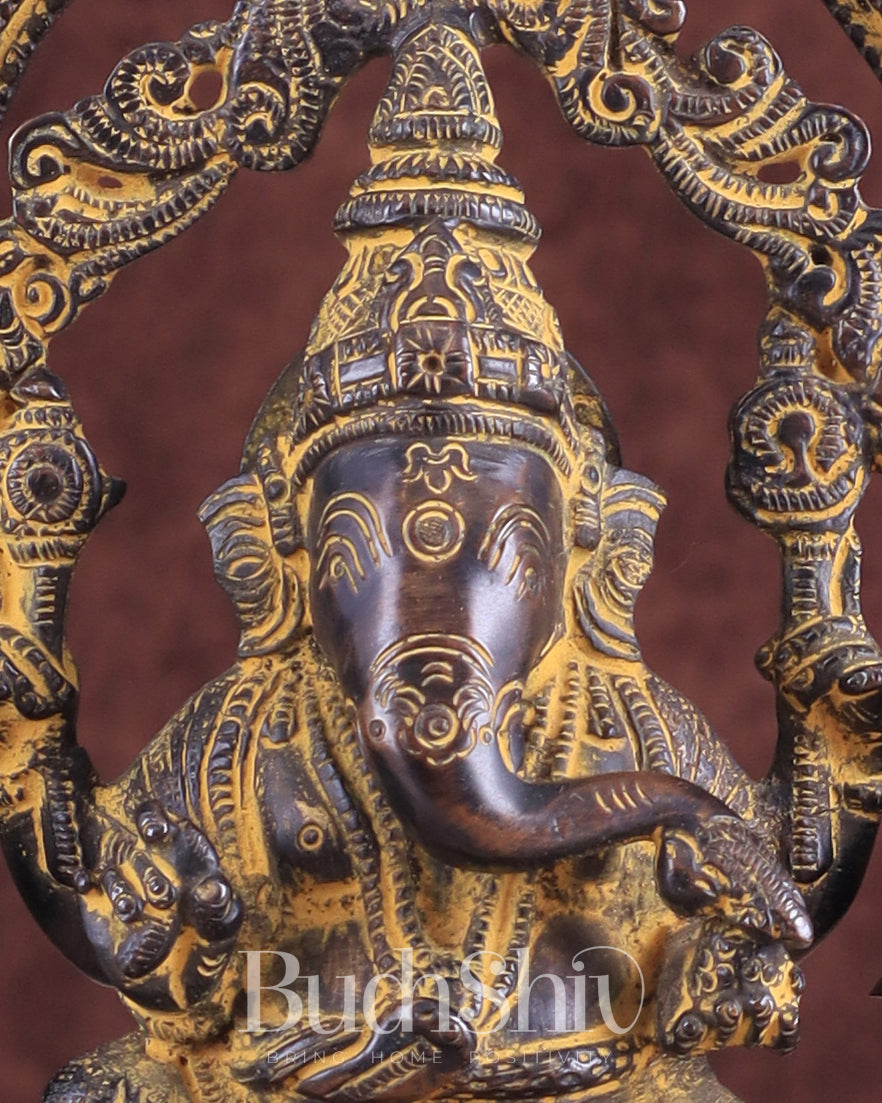 Unique Brass Lord Ganesha Idol with Bells – Henna Vintage Patina 9"