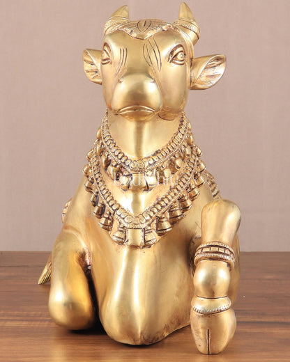 Brass Superfine Nandi Sculpture with Enhanced Carvings 18"