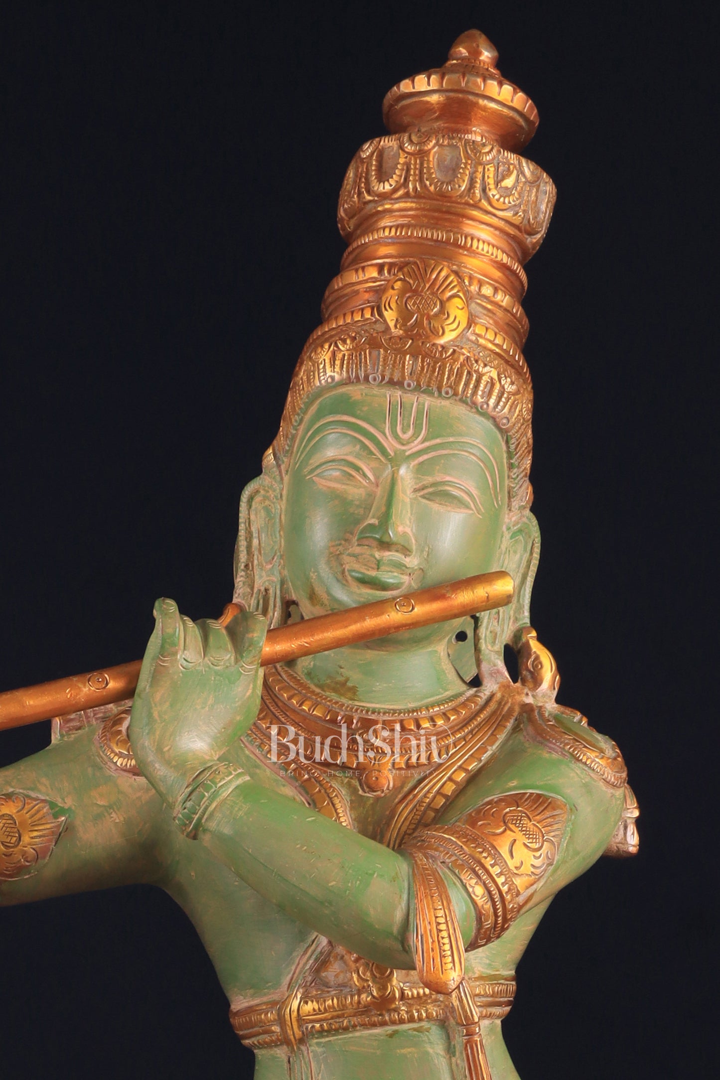 Pure Brass Lord Krishna Statue - green patina , 23 Inches