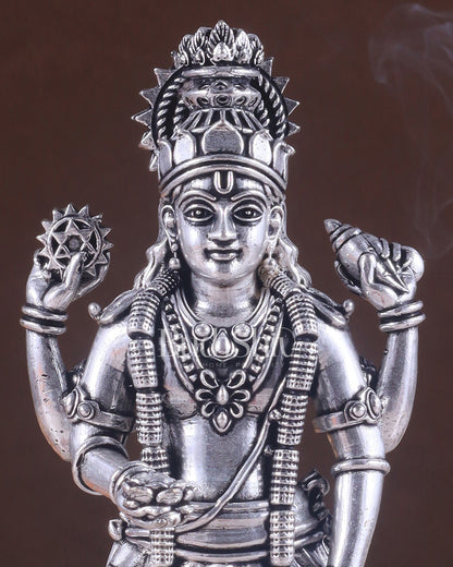 Intricate Brass superfine Vishnu idol 7 inch Silver plated