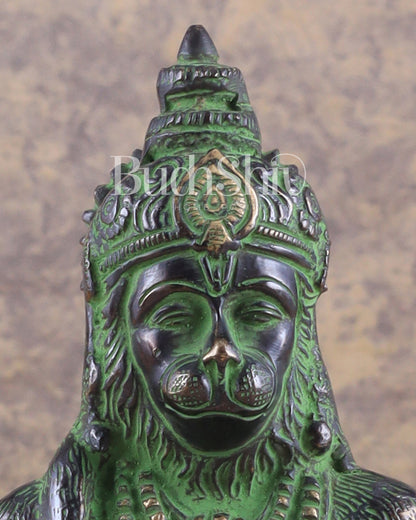 Pure Brass Hanuman Statue | black and green 7 inch