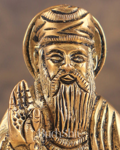 Brass Baba Guru Nanak Dev Ji miniature Statue - Sacred Sikh Religious Sculpture 3 inch