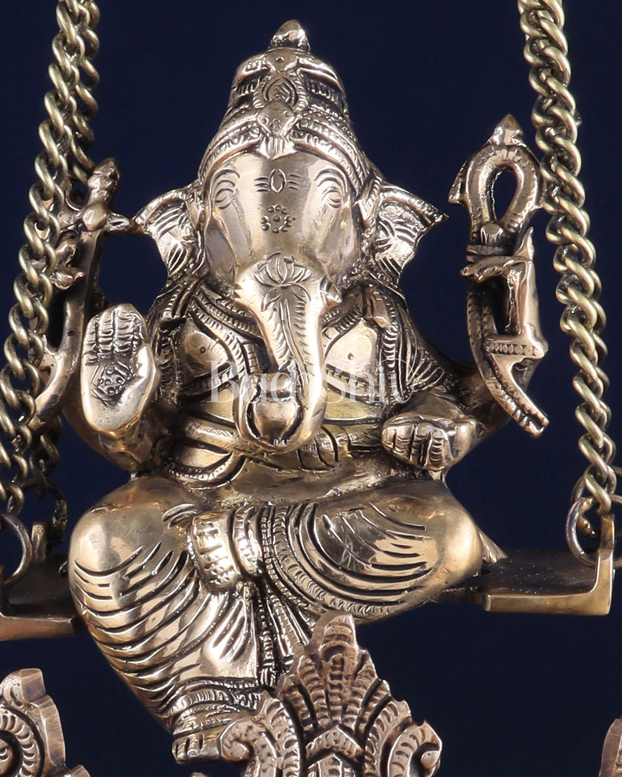 Pure Brass Large Lord Ganesha on a Swing Urli – Dual Tone Finish 20"