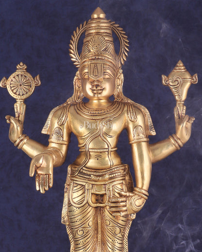 Pure Brass Large Tirupati Balaji Statue | Divine Lord Venkateshwara Idol 25"