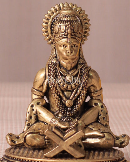 Brass Hanuman in Meditation with Ram Naam Book - 3.5"