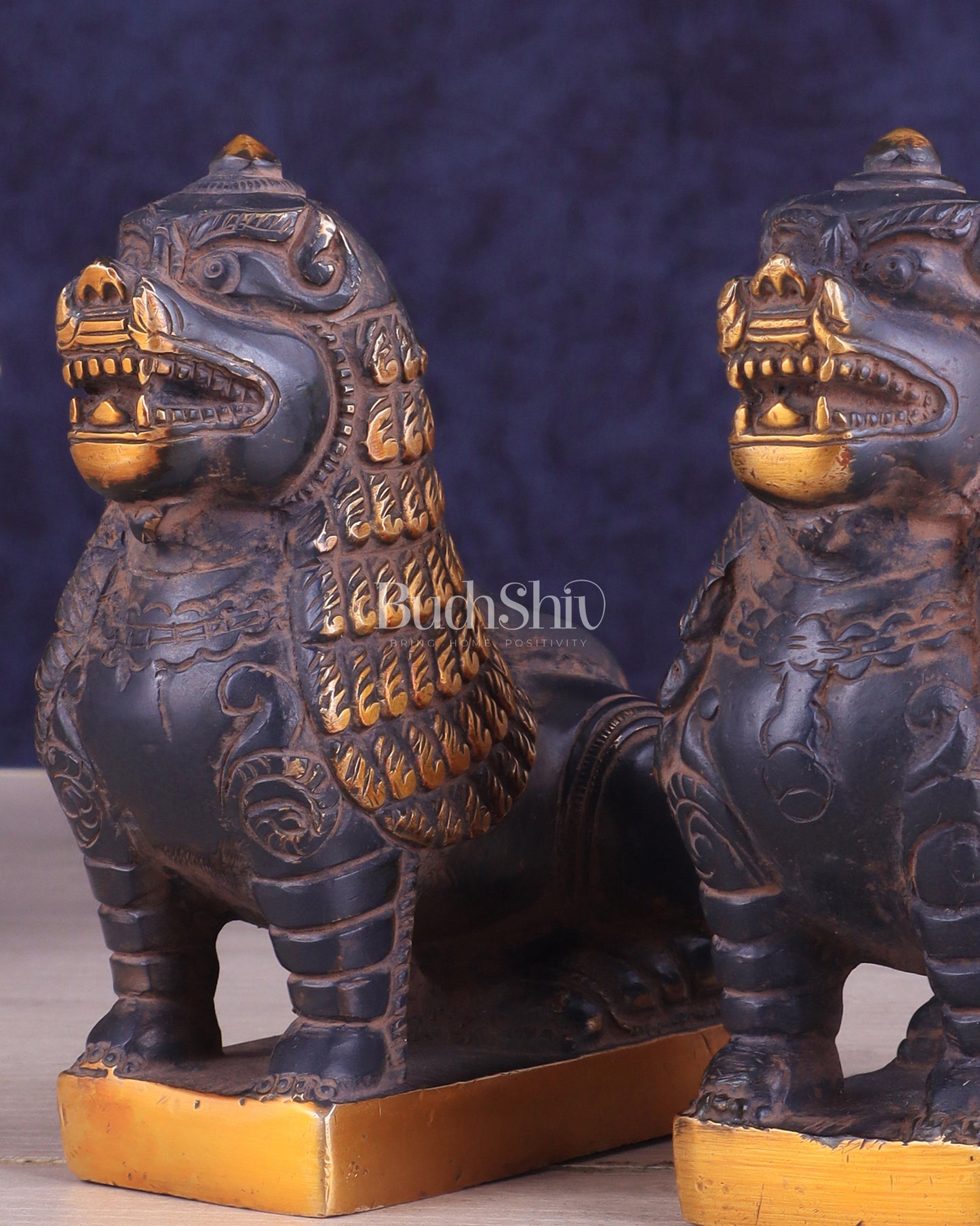 Brass Tibetan Snow Lion Pair – vintage Brass patina