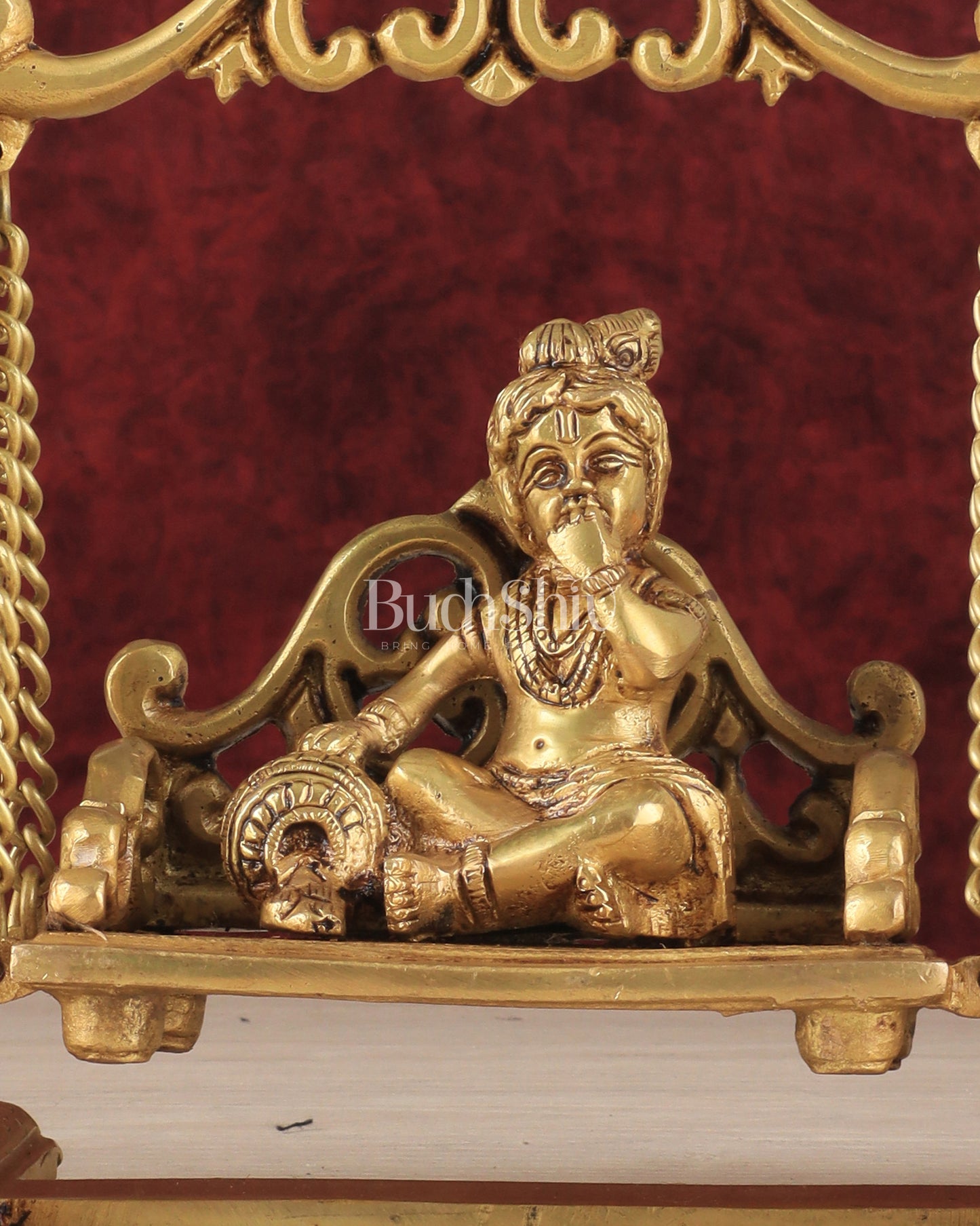 Pure Brass superfine Makhan Chor Bal Krishna on Swing Idol - 7" Height