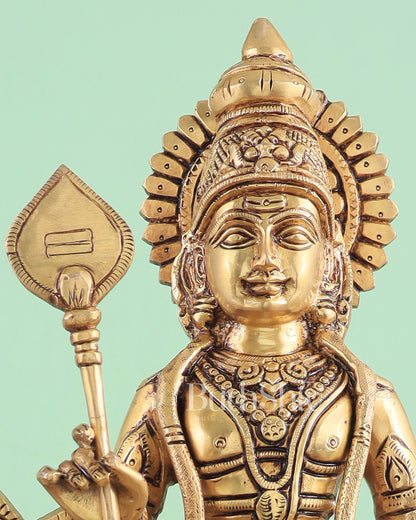 Exquisite Brass Superfine Lord Murugan with Peacock Statue - 16 Inches Tall