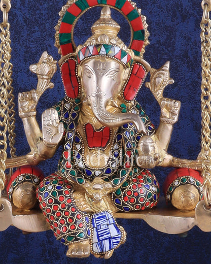 Brass Ganesha idol on large Swing jhoola - 26 inch large