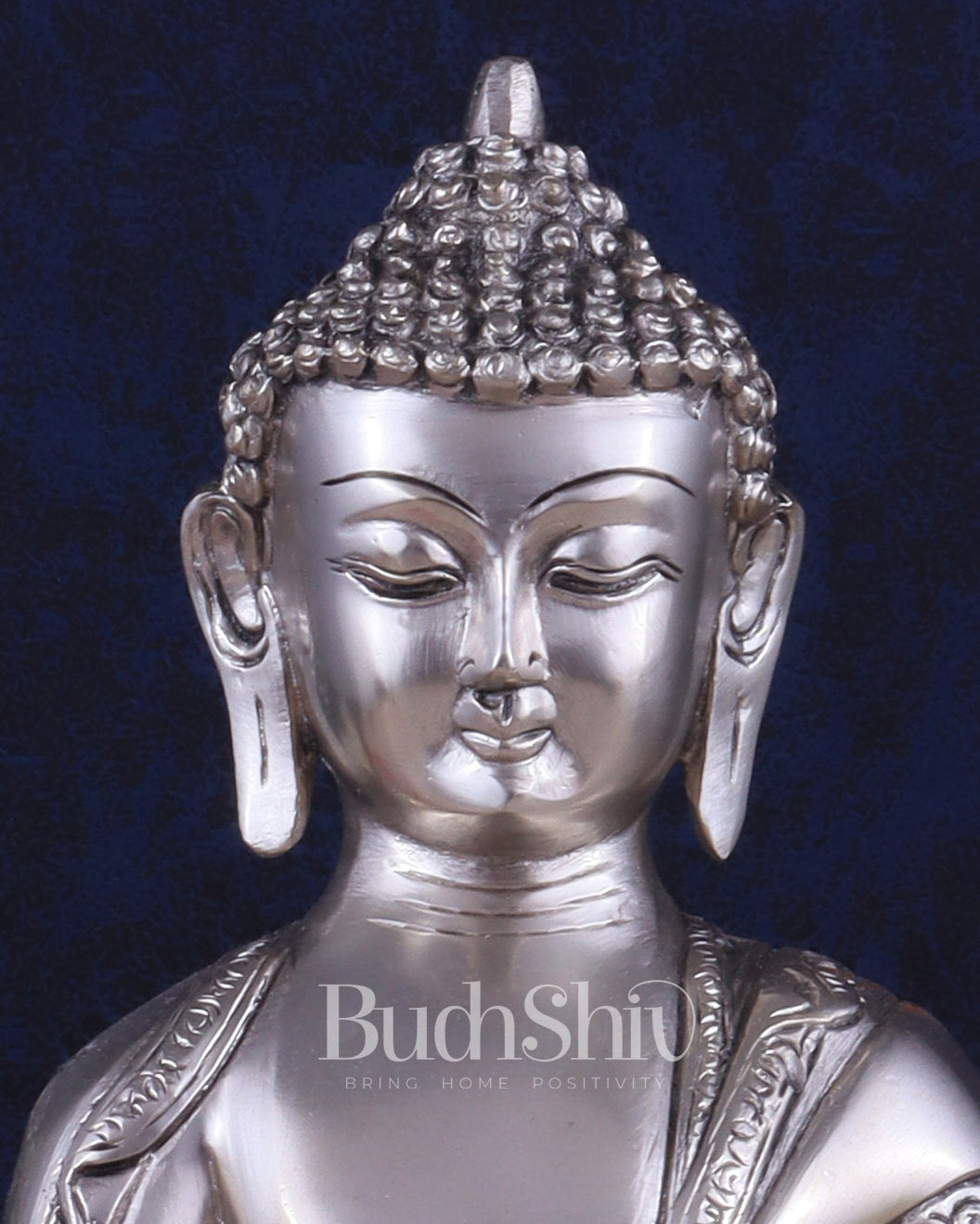 Brass Buddha Idol with Abhaya Mudra - 10 Inch silver plated