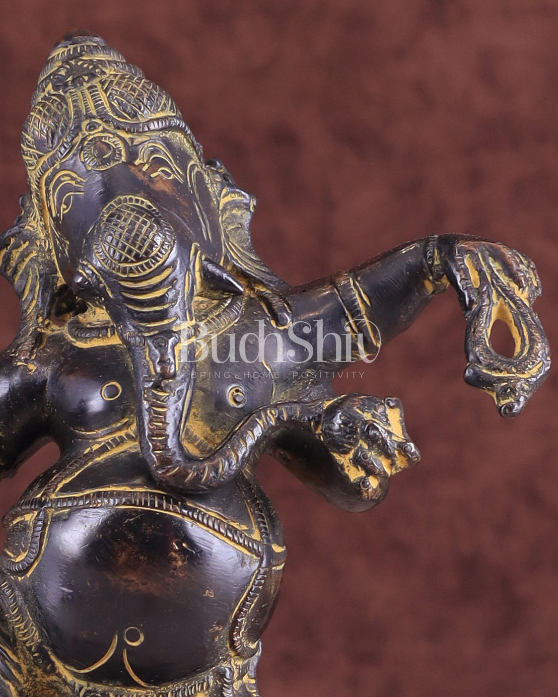 Vintage Brass Dancing Ganesha Statue - Black Sand Finish