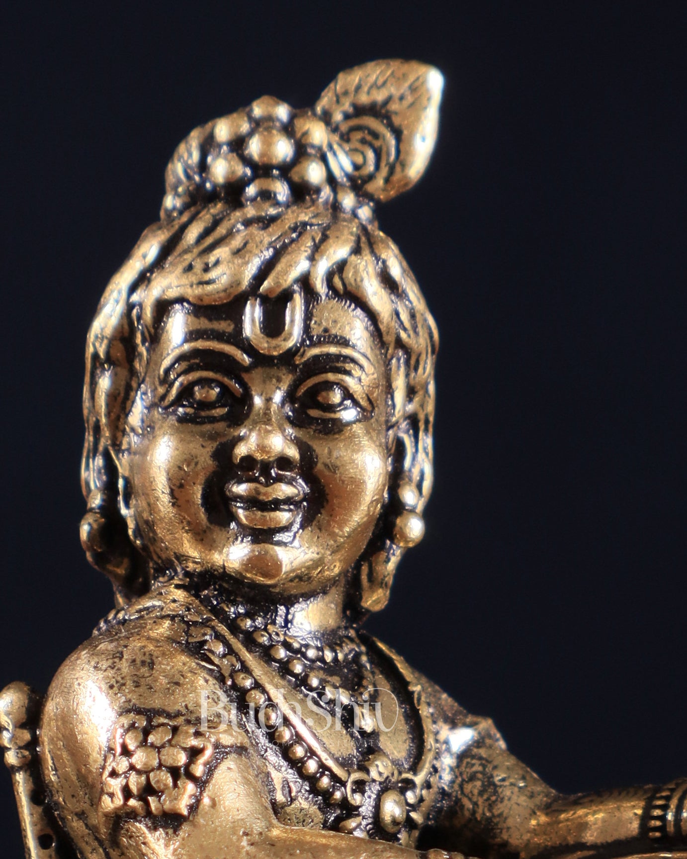 Brass Superfine Small Matki Krishna Makhanchor Idol Miniature | 2.7"