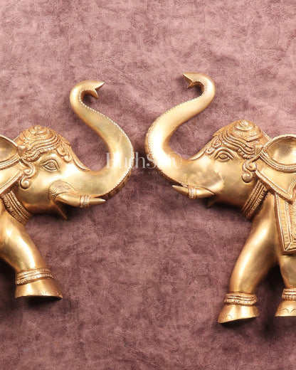 Brass Wall Hanging Elephants with Trunk Up – Pair | Elegant Home Décor 13"