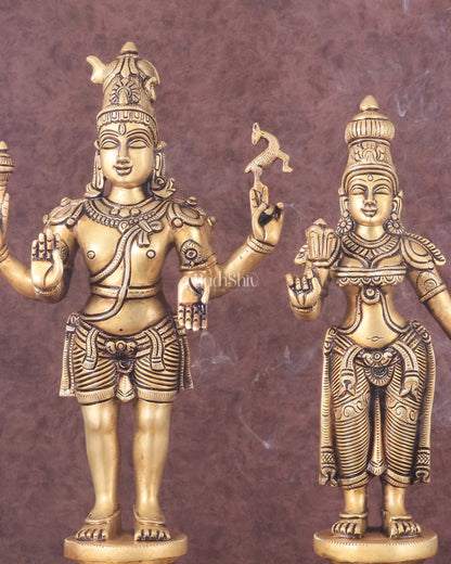 Brass Lord Shiva and Parvati Idol | 18" Height butter gold