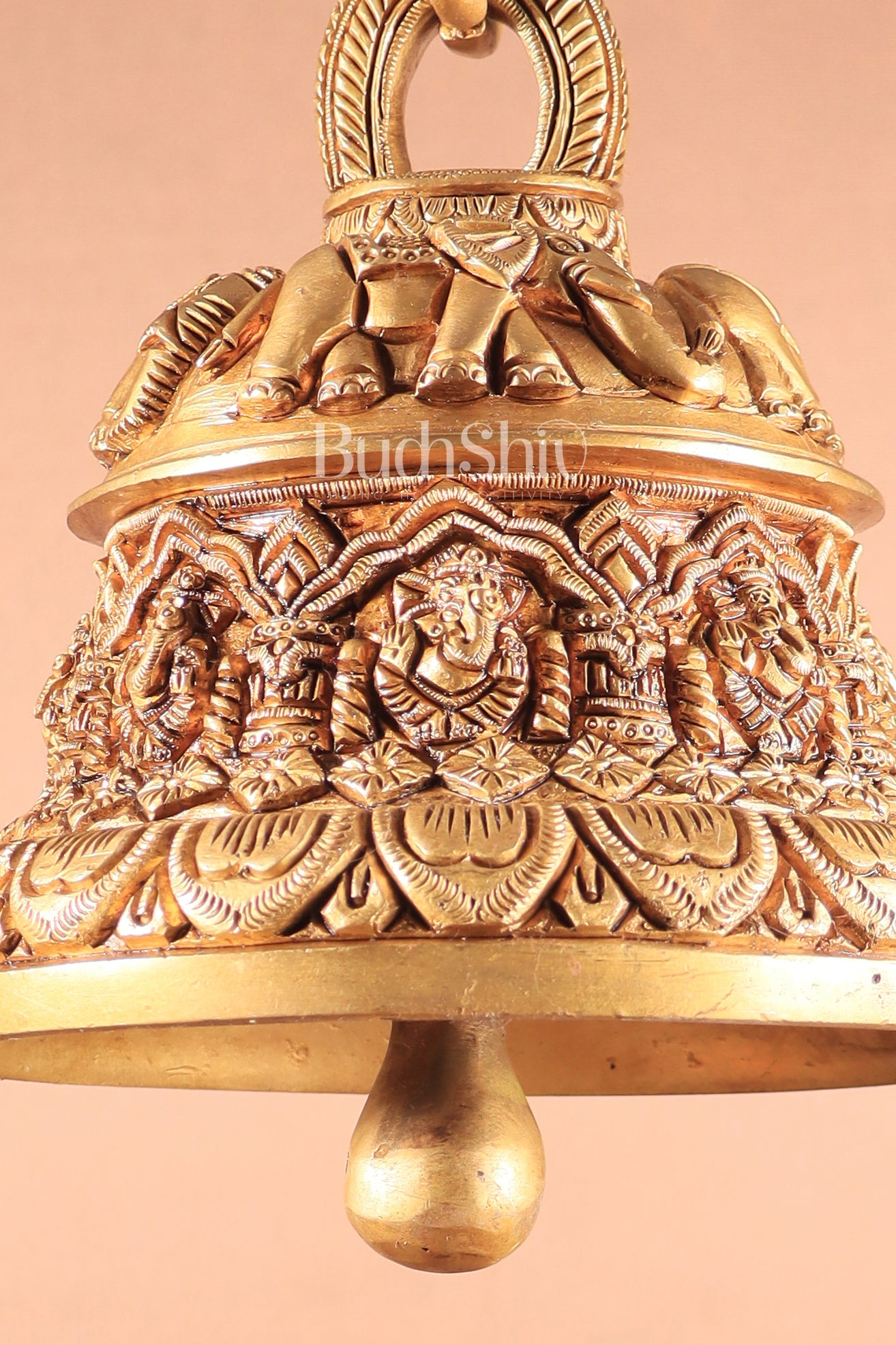 Brass Superfine Ashta Vinayaka Ganesha Hanging Temple Bell with Elephant Carvings