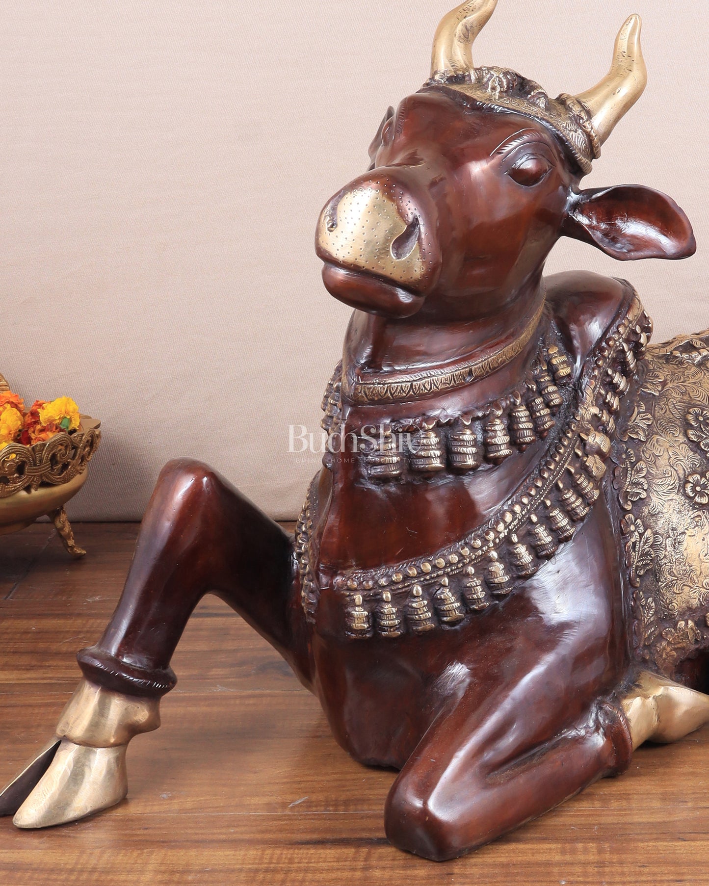 Brass Large Nandi statue 33" glossy brown