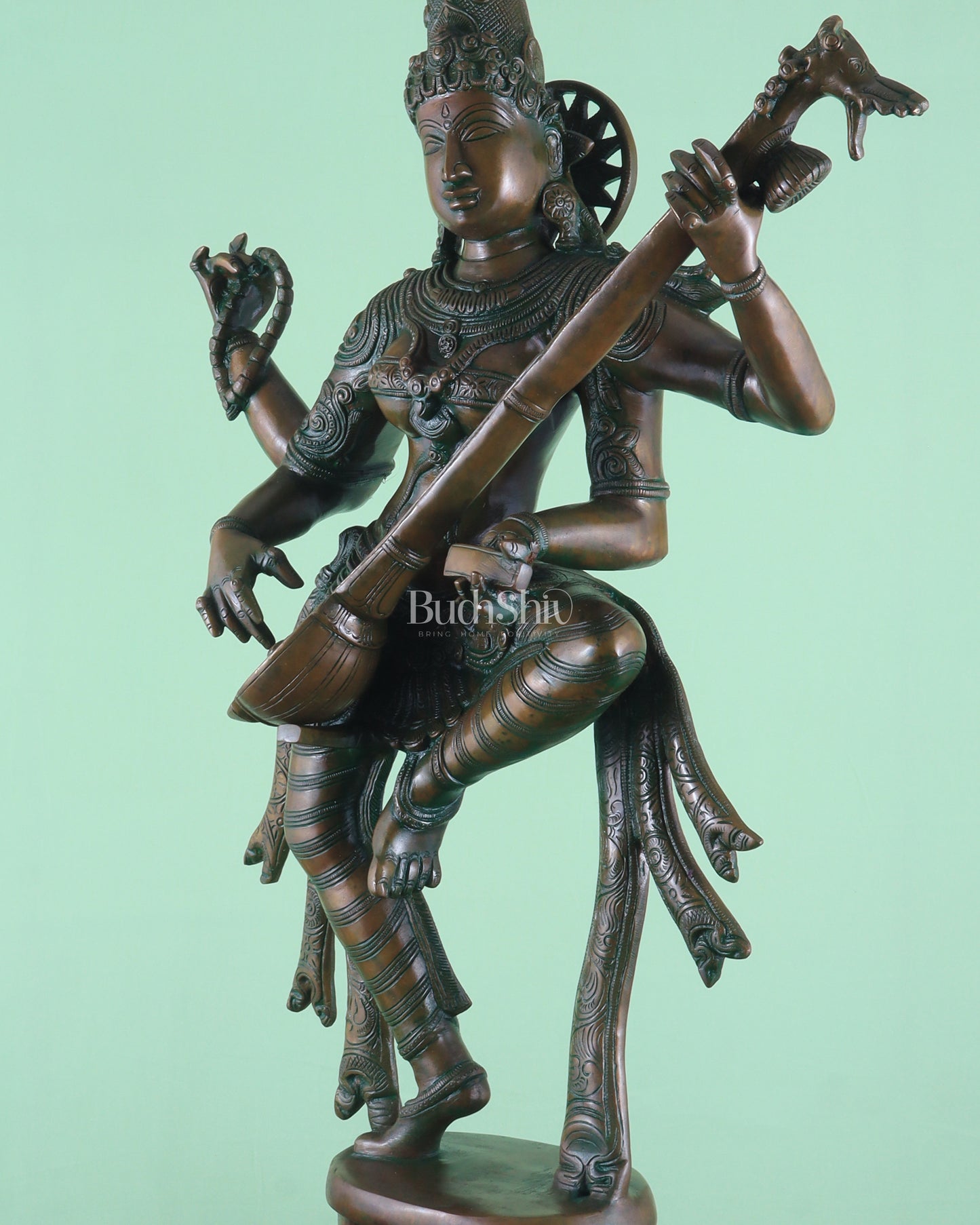 Brass Dancing Saraswati Idol 32" added copper