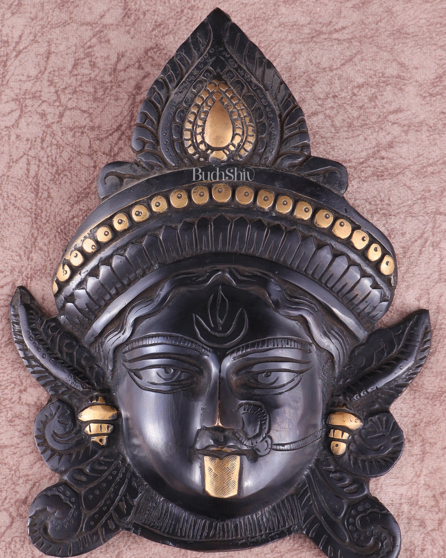 Brass Kali Maa Face wall hanging black edition 10"