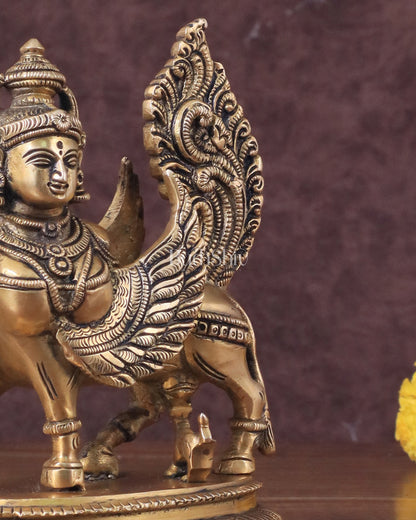 Brass Superfine Kamdhenu Cow with Calf Idol - Gold Finish, Divine Symbol of Abundance