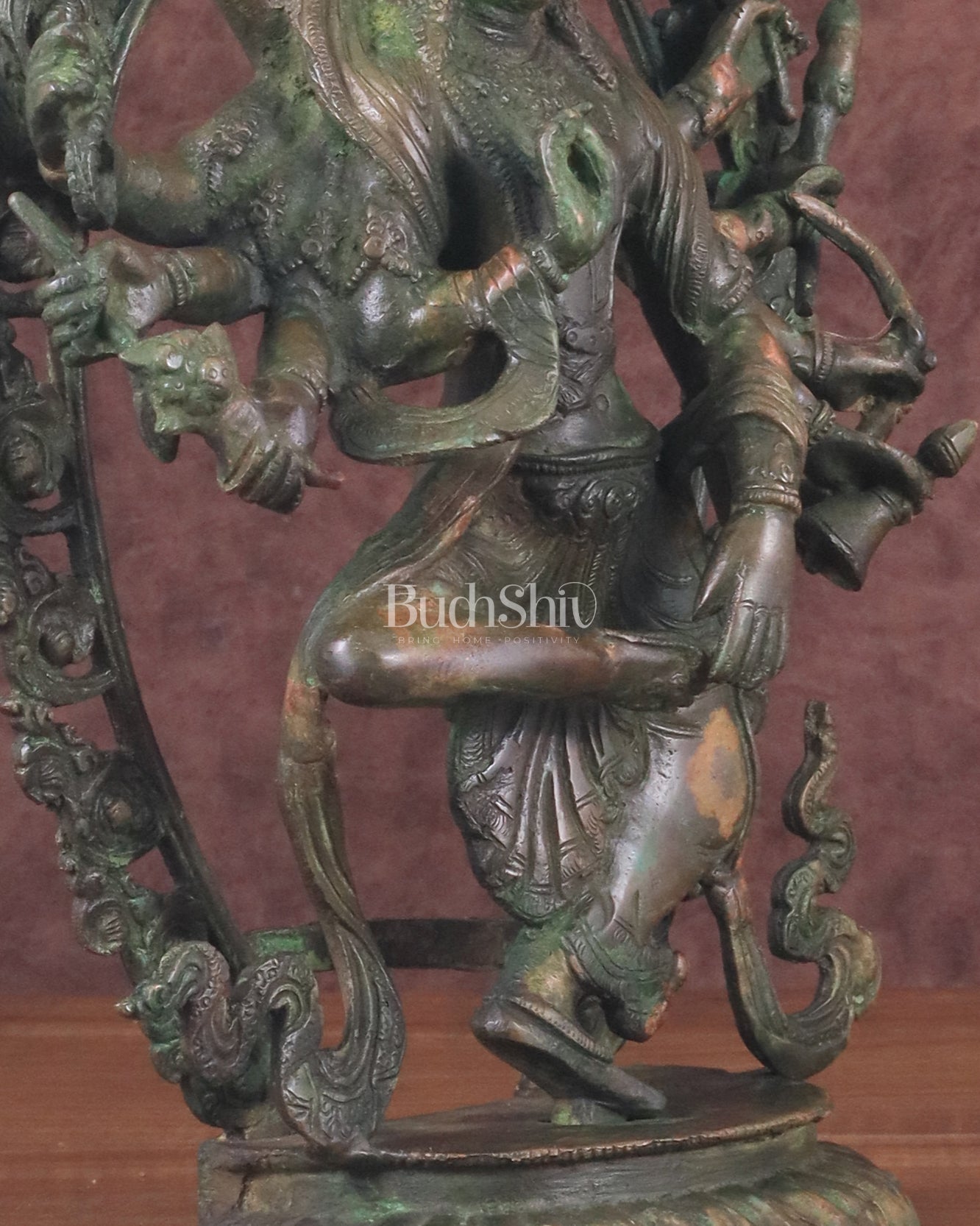 Vintage Nepalese Dancing Shiva Brass Statue - Green Patina, 12.5"