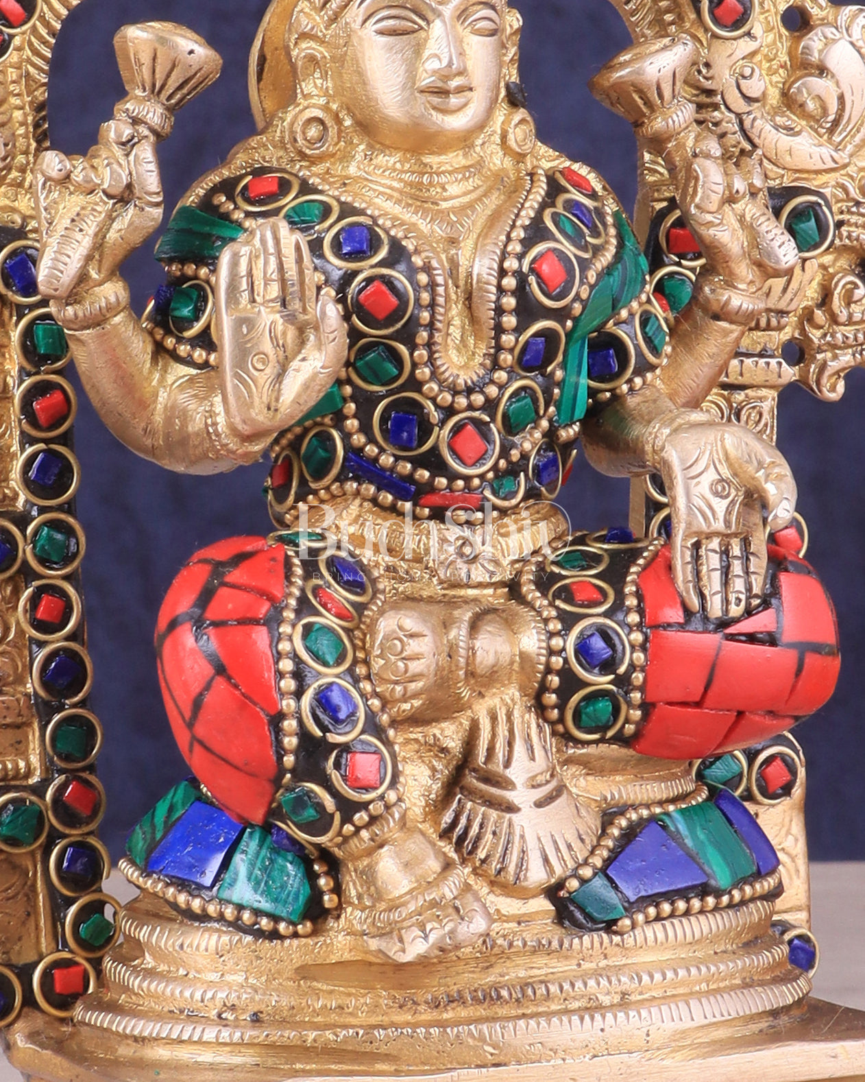 Pure Brass Goddess Lakshmi Idol | Meenakari Stonework 8"