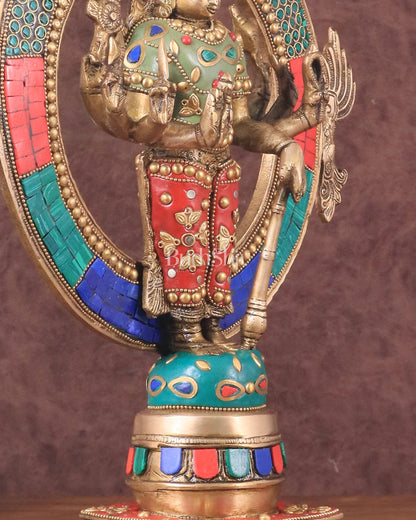 Brass Lord Vishnu Statue with Sudarshan Chakra Aura - 16.5 Inch meenakari