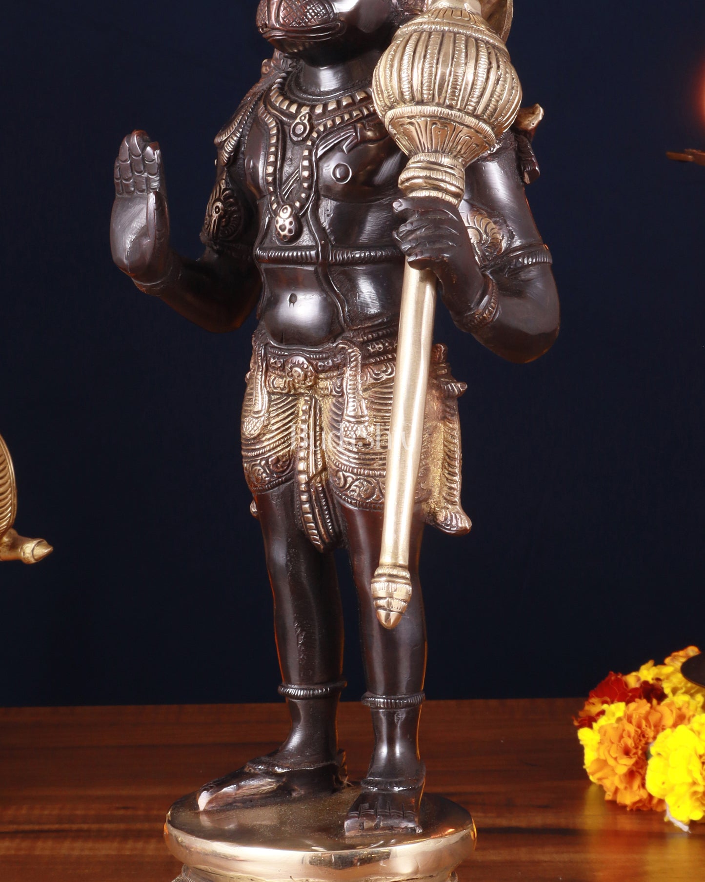 Pure Brass Standing Lord Hanuman Statue – Black Edition, 14.5 Inch