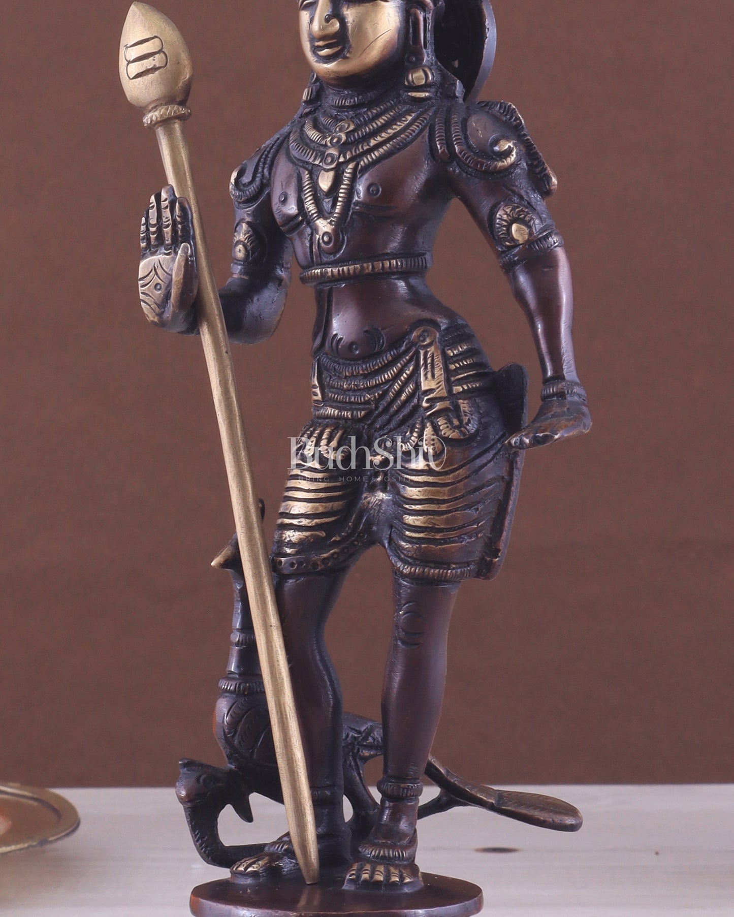 Pure Brass Lord Murugan Swamy Statue 10" brown and golden