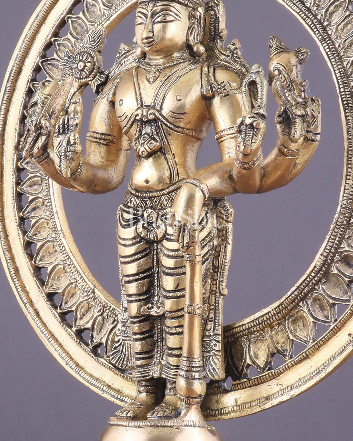 Superfine Brass Lord Vishnu Statue with Sudarshan Chakra Aura - 16.5 Inch