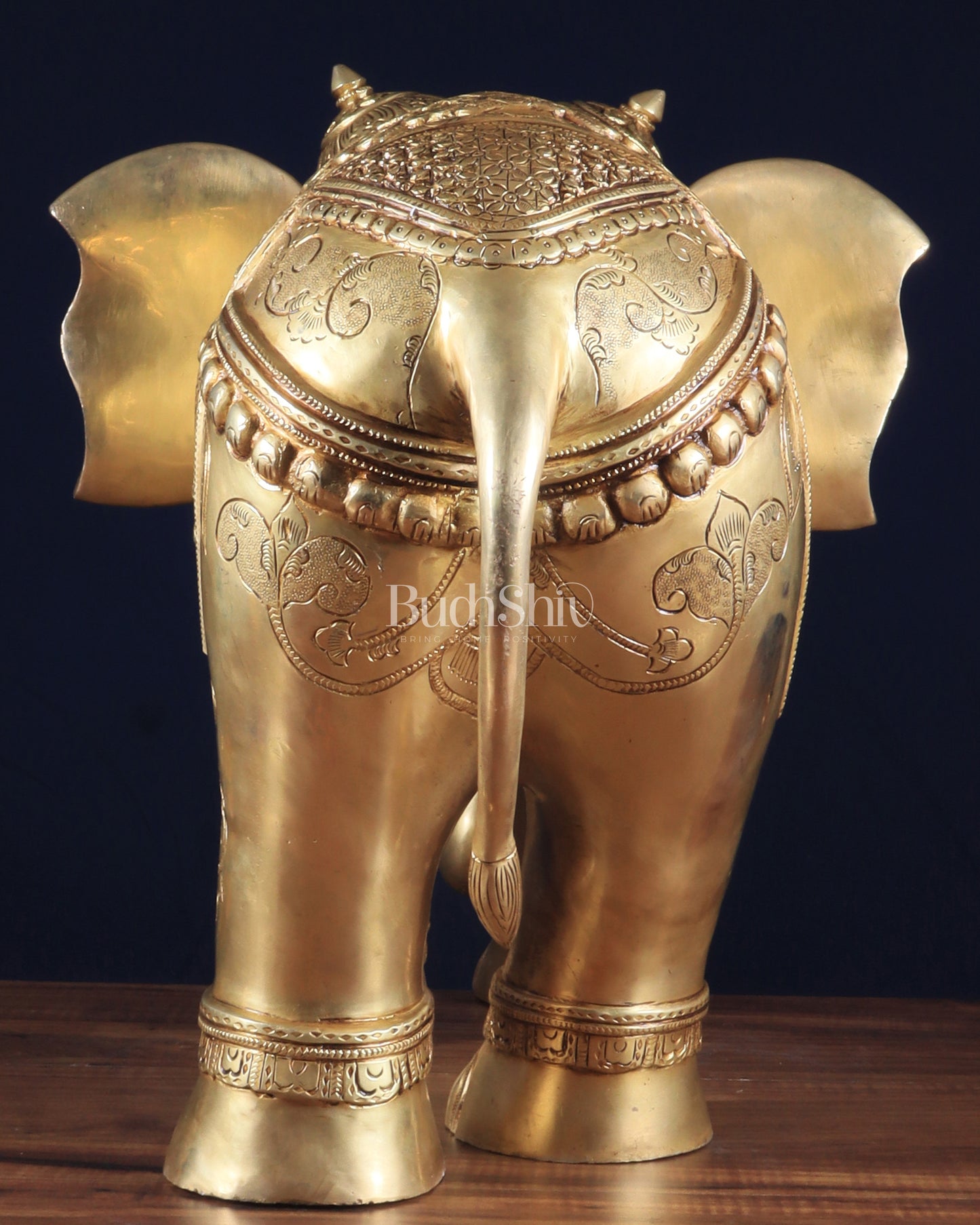 Pure Brass Large Elephant Statue with Enhanced Carvings 29"