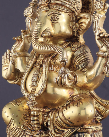 Brass Superfine Lord Ganesha Statue with Advanced Carvings - 15.5"