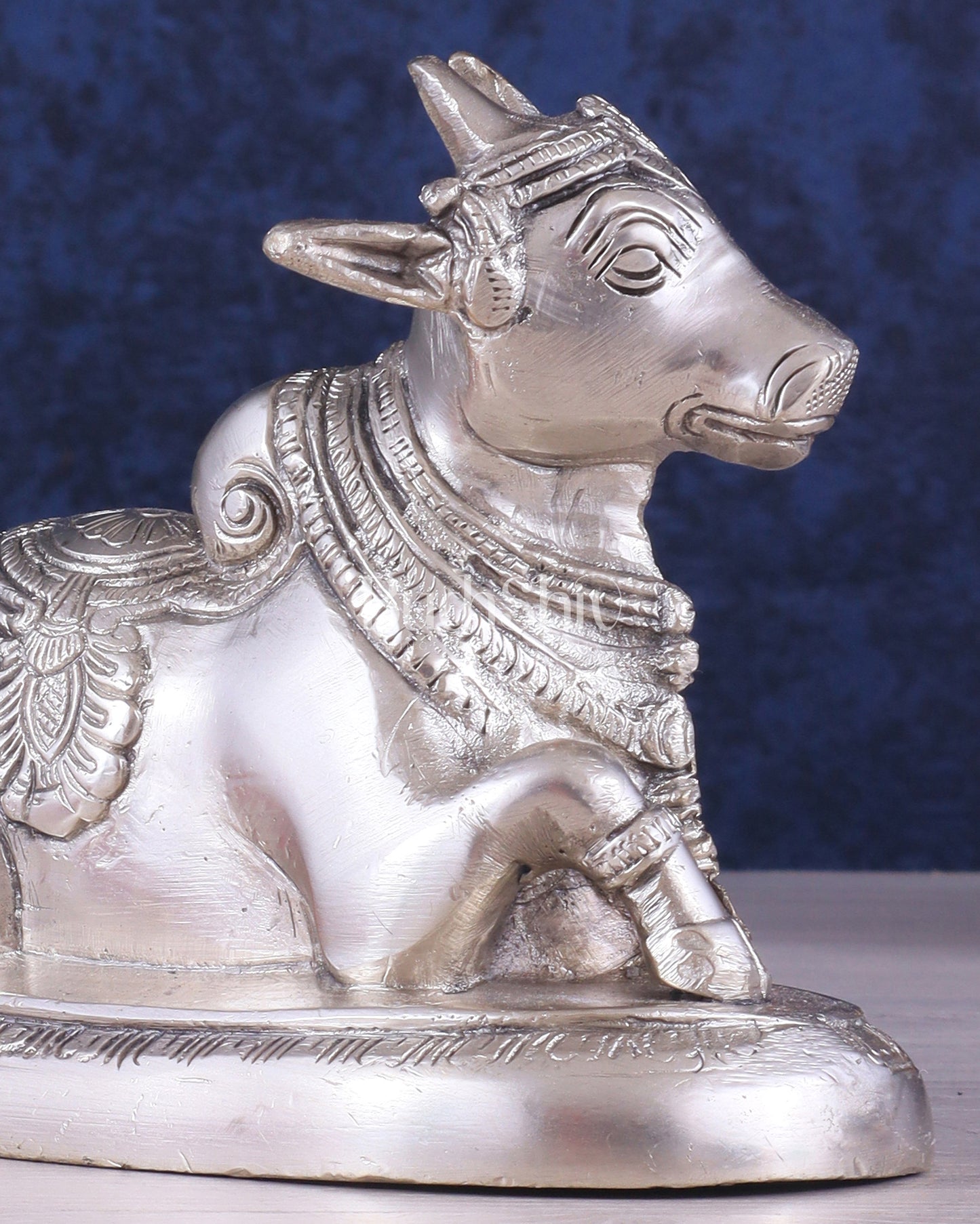 Brass Superfine Nandi Bull Idol | 5.5 inch silver plated