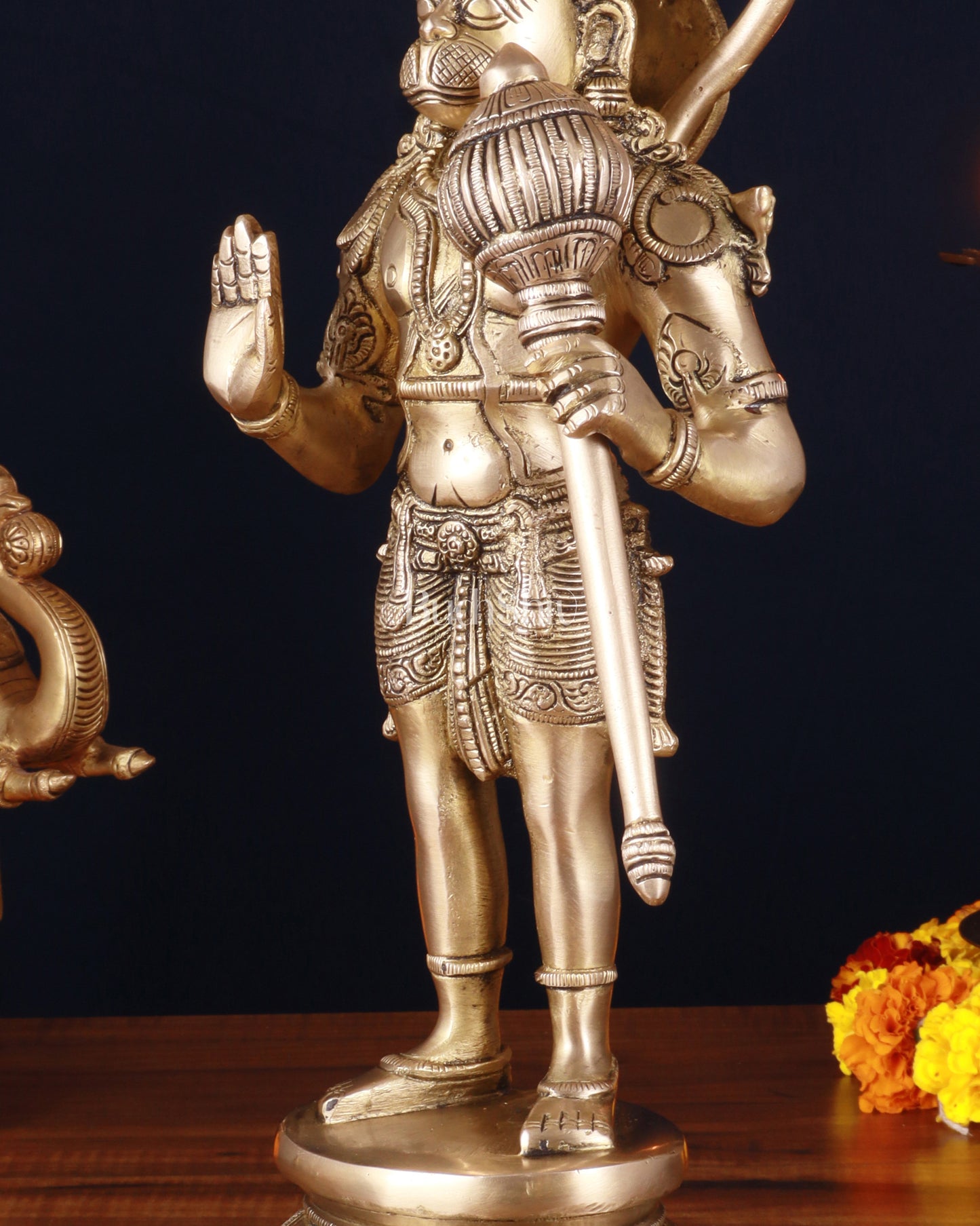 Pure Brass Standing Lord Hanuman Statue – Matte Gold Finish, 14.5 Inch