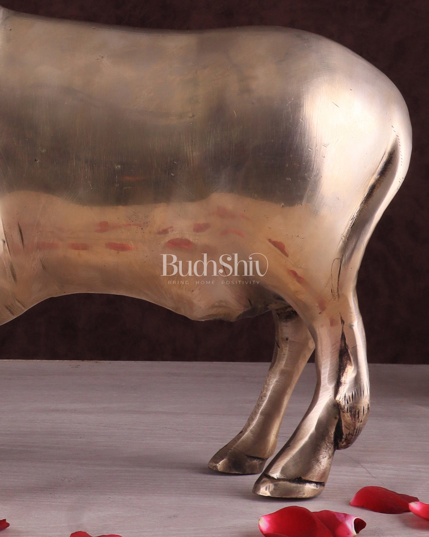 Brass Standing Cow Idol - Gomatha Statue glossy Finish | 13 inch