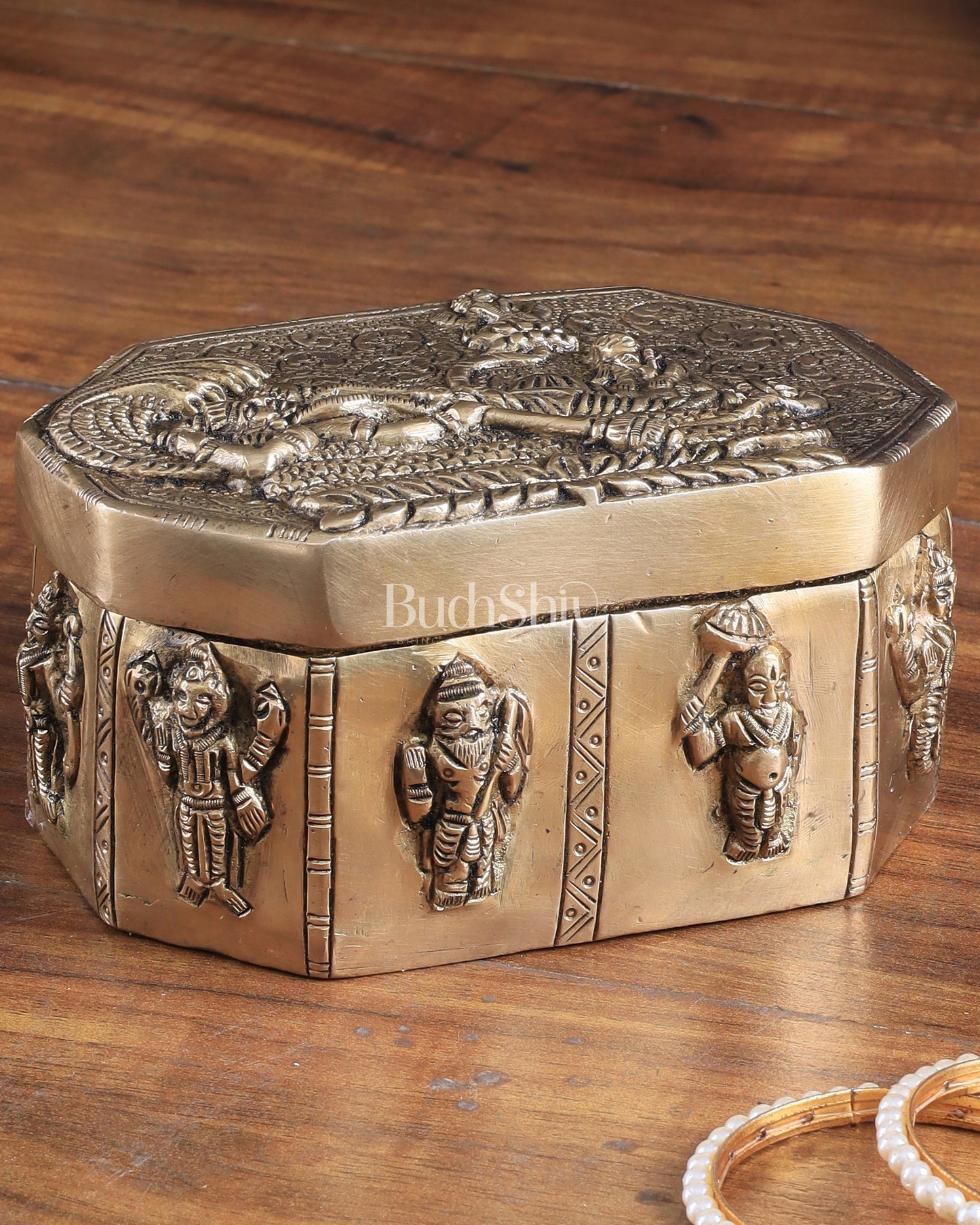 Unique Brass Lord Vishnu Multipurpose Storage Box with Dashavatar Carvings