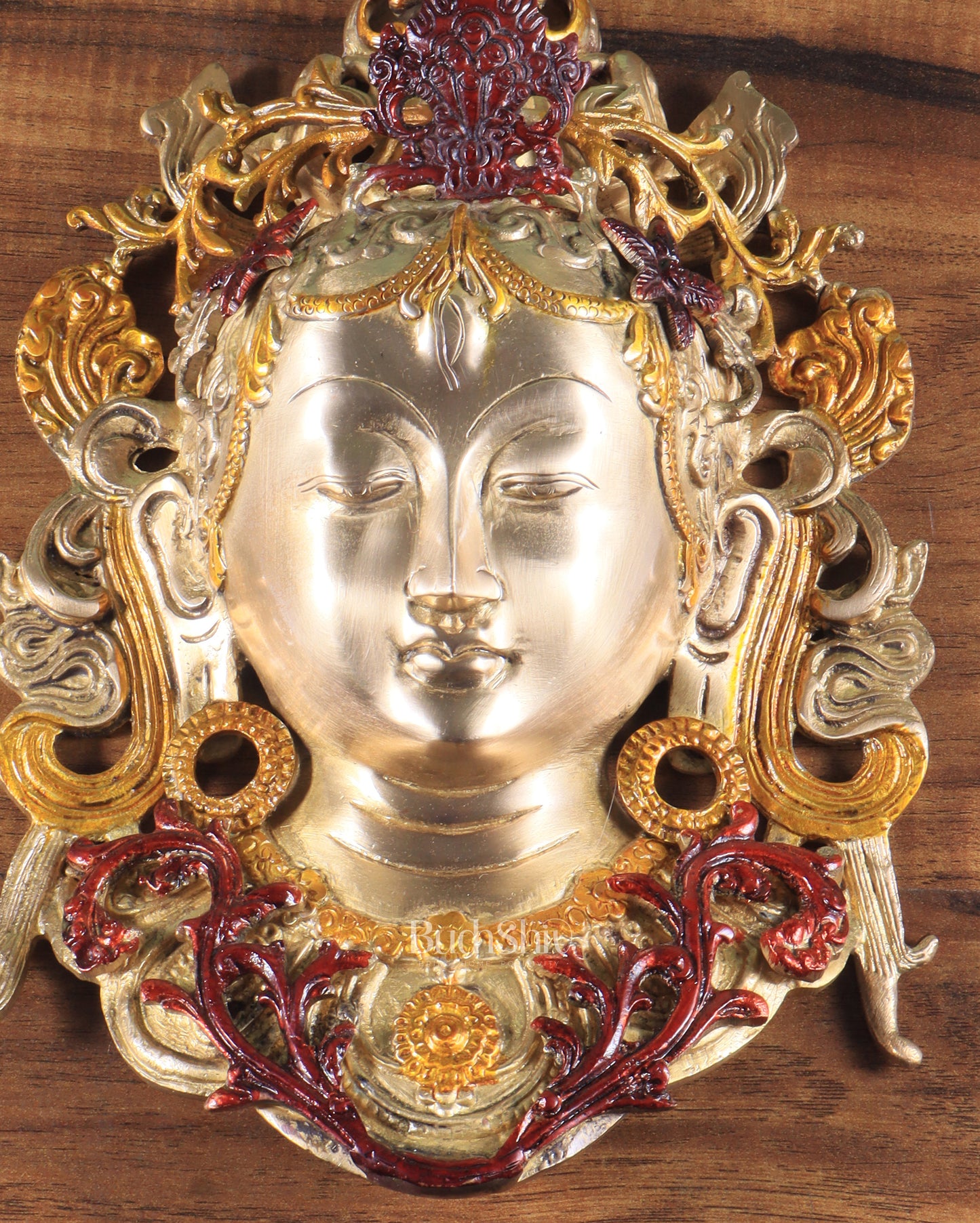 Pure Brass Tara Devi Wall Hanging in three Tone glossy Finish 10.5"