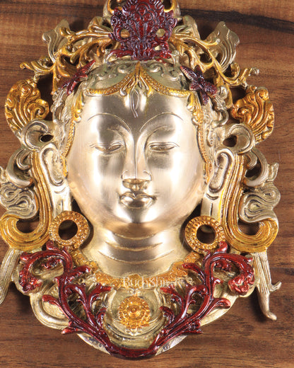 Pure Brass Tara Devi Wall Hanging in three Tone glossy Finish 10.5"