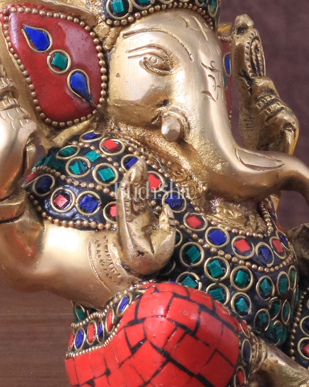 Ganesha brass idol colourful meenakari 6"