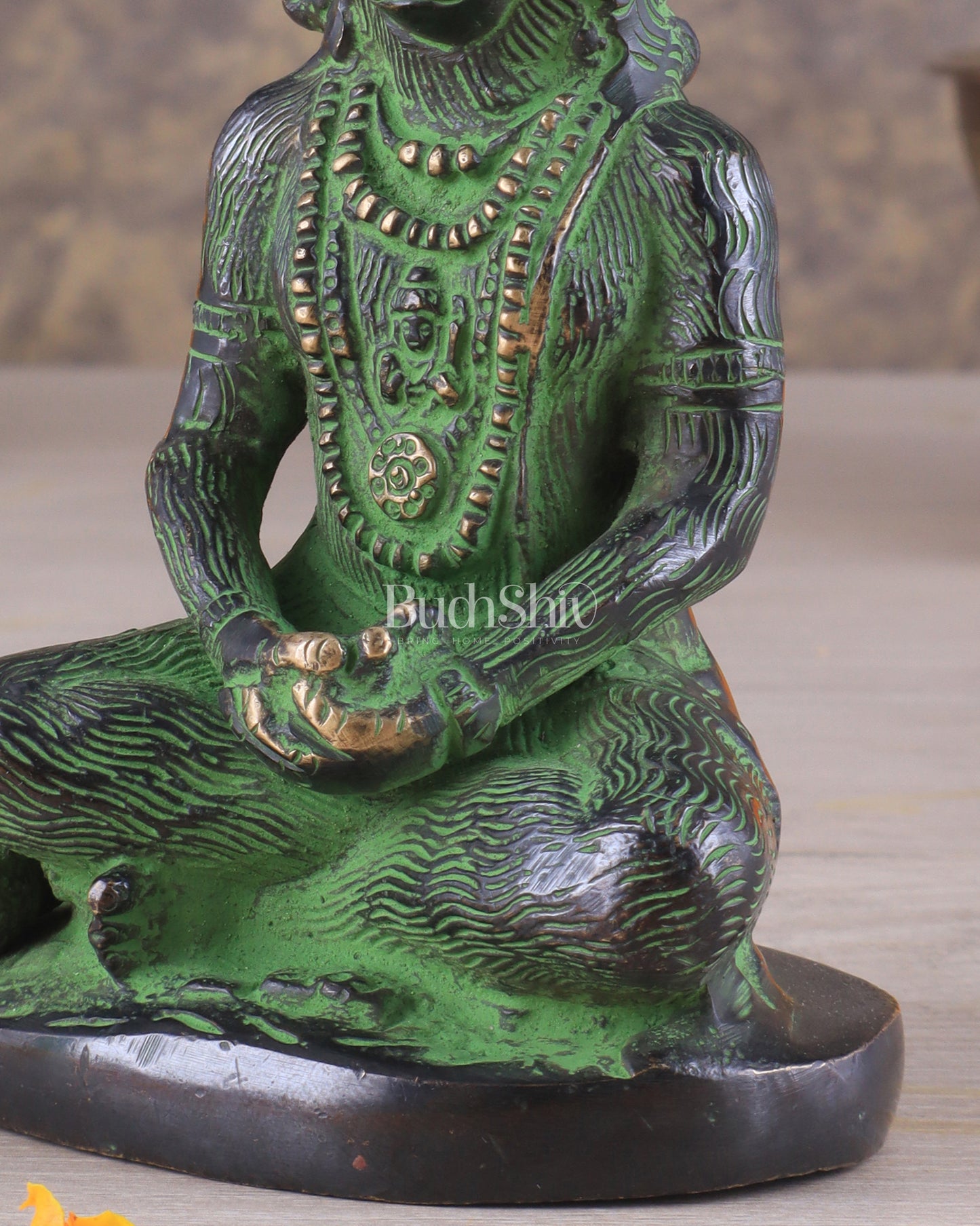 Brass Hanuman Ji in Meditation – Antique Black & Green Tone 5"