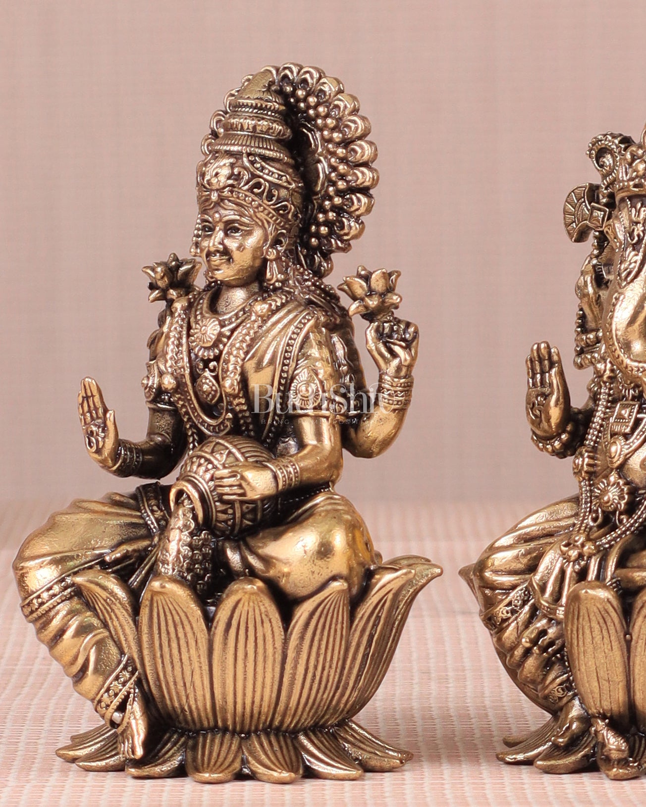 Brass Superfine Ganesh Lakshmi Idols - 4 Inch