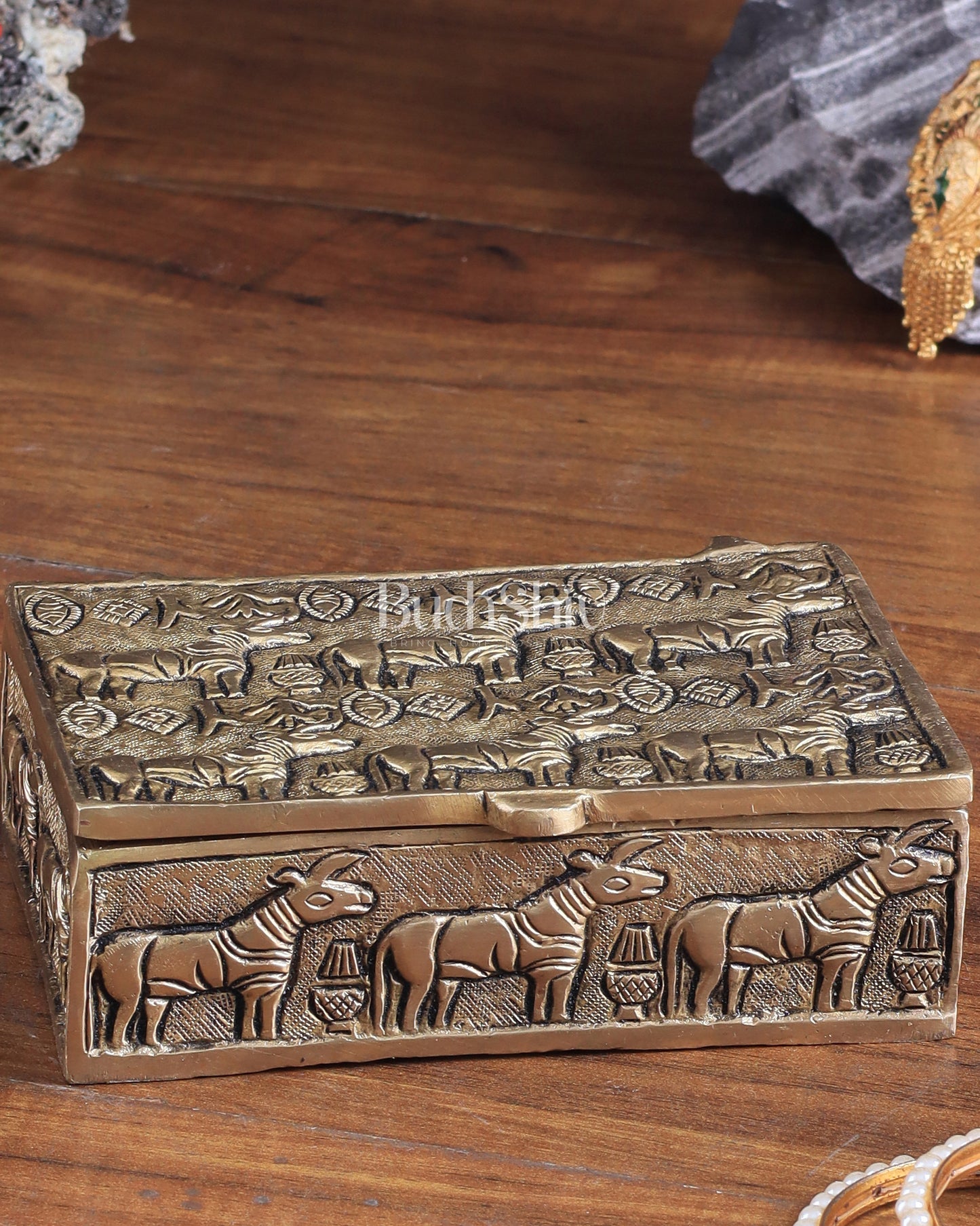 Pure Brass Harappa Design Multipurpose Storage Box