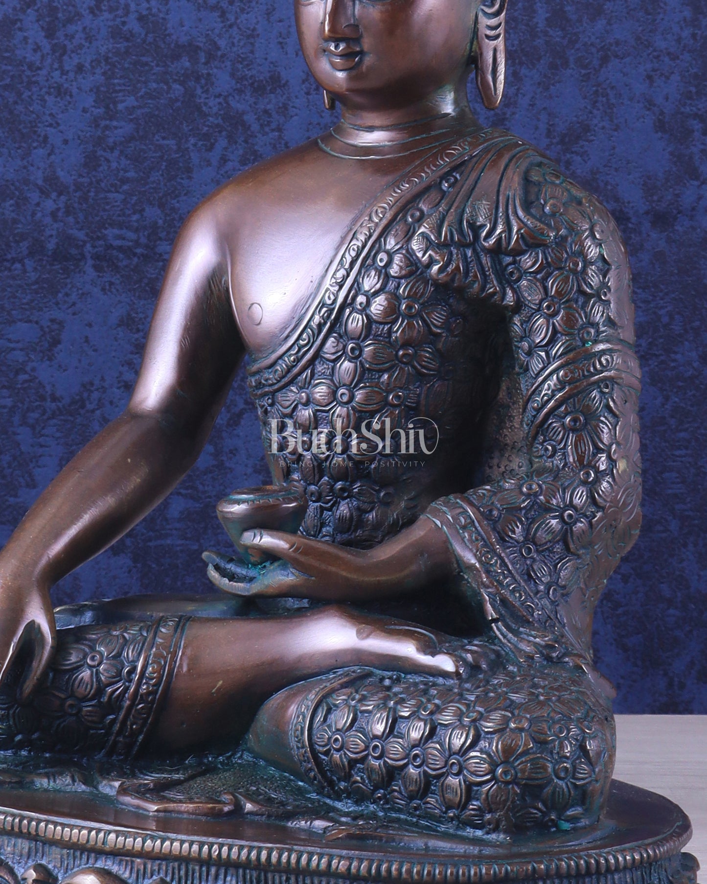 Pure Brass Antique Buddha bhoomisparsha mudra Statue - 13.5" Height