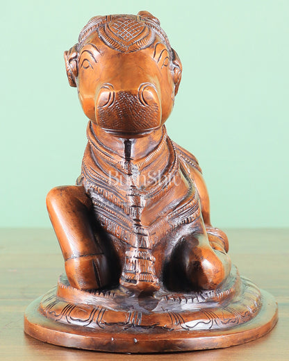 Handcrafted Brass Nandi Statue copper tone 8"