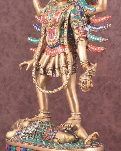 Pure Brass Kali Mata Idol with Four Arms 18" with stonework